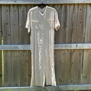 Free People Beige Cotton Linen Textured Accent Jumpsuit